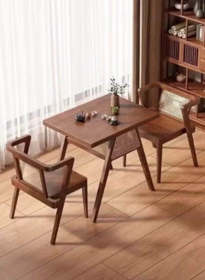 Raffine Modern Solid Wood Dining Table with Matching Cane Chairs Set, Elegant Square Wooden Table with Natural Finish, Compact Dining / Tea Table Set for Living Room, Café & Dining Area, Stylish Mid-Century Design Furniture Set for Contemporary Home Décor. - Image 1